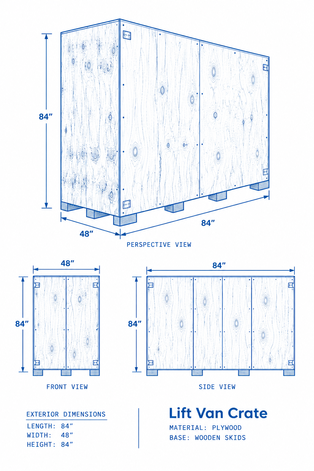 Illustration showing 200 cubic foot shipment lift van crate to be shipped to Israel